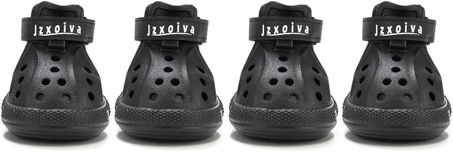 JZXOIVA Dog Shoes for Hot Pavement, Dog Crocs for Large Dogs, Breathable Dog Boots & Paw Protectors, Adjustable Non-Slip Dog Rain Booties, Waterproof Pets Sandals for Beach Black Size 8