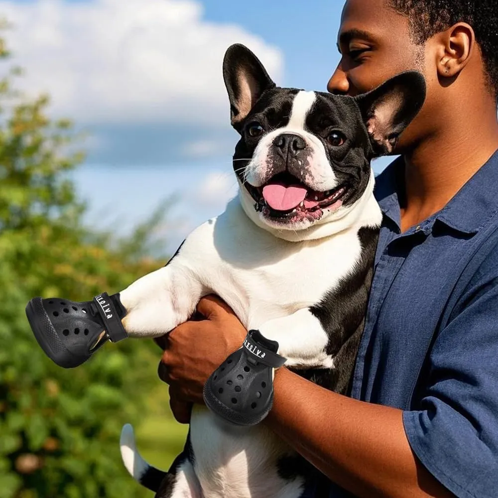 JZXOIVA Dog Shoes for Hot Pavement, Dog Crocs for Large Dogs, Breathable Dog Boots & Paw Protectors, Adjustable Non-Slip Dog Rain Booties, Waterproof Pets Sandals for Beach Black Size 8
