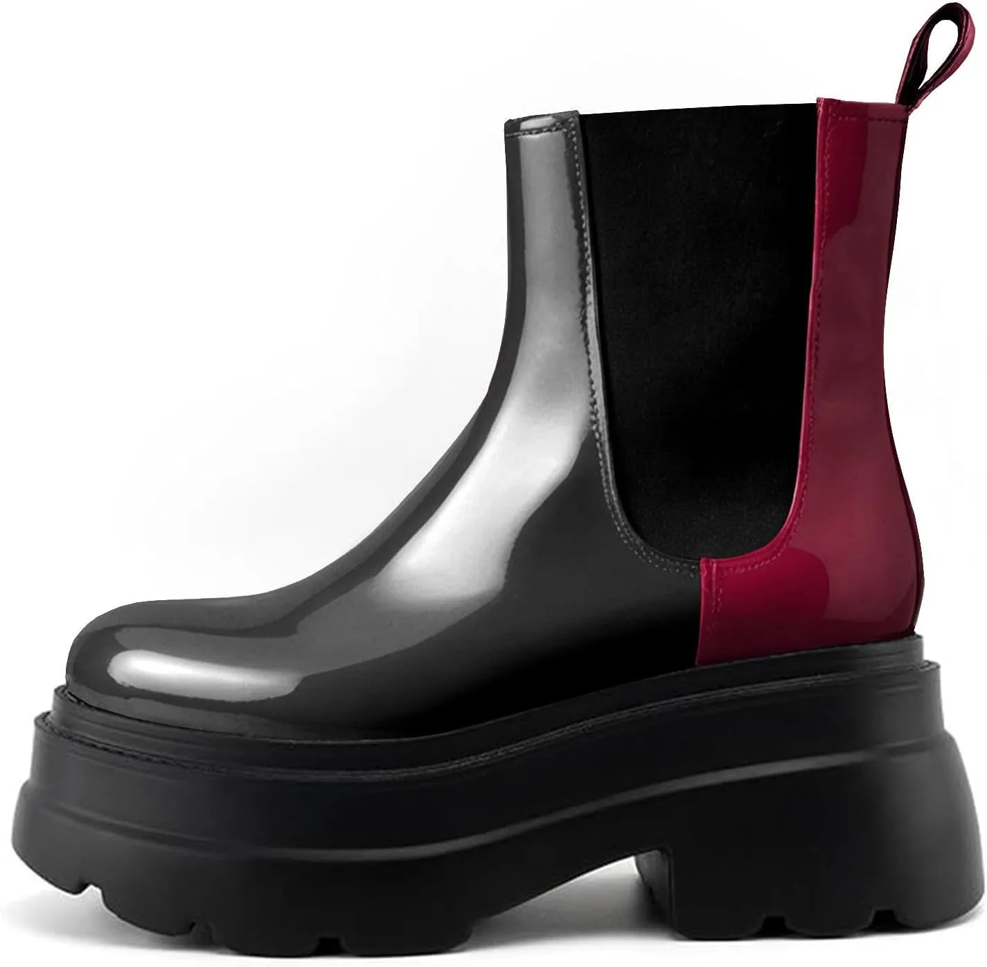 KaroNairy Women's Chelsea Boots Platform Ankle Booties Lug Sole Slip-On Short Boot Round Toe Boots