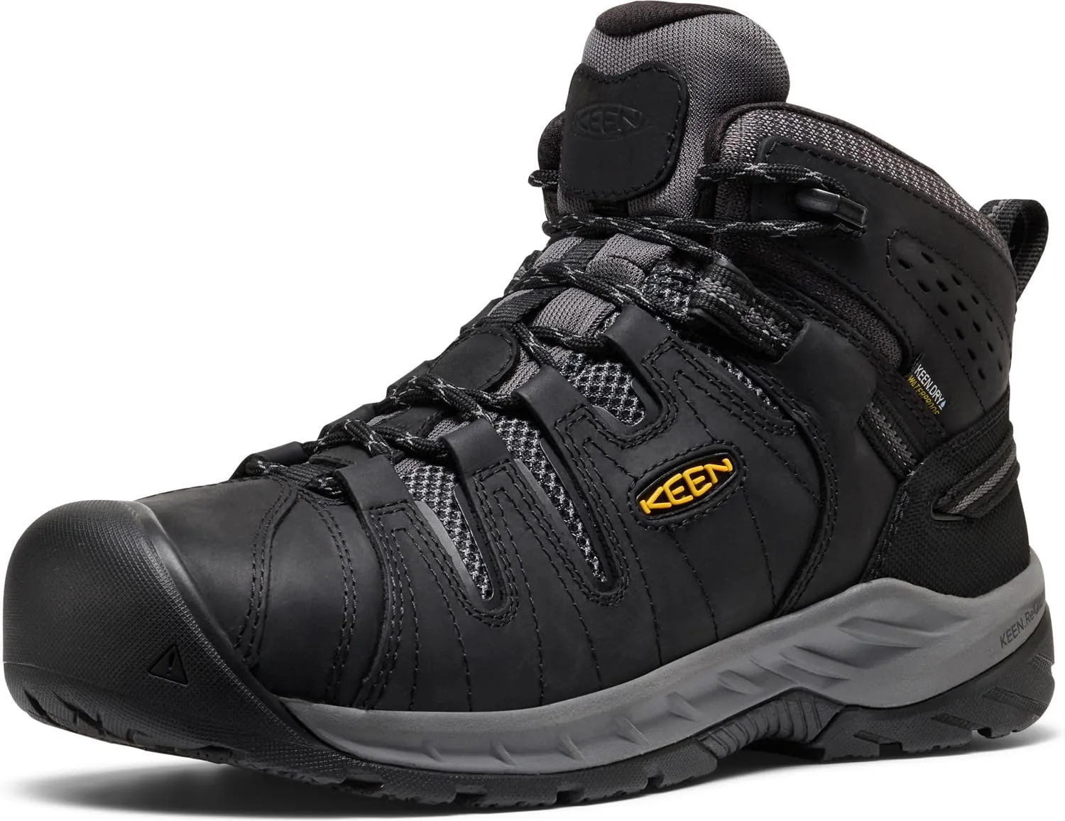 KEEN Utility Men's Flint 2 VersaTREAD Non Slip Mid Height Steel Toe Waterproof Work Boots, Black/Dark Shadow, 13
