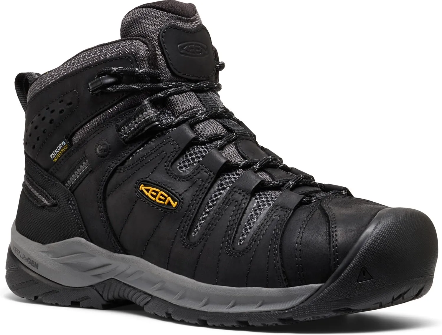 KEEN Utility Men's Flint 2 VersaTREAD Non Slip Mid Height Steel Toe Waterproof Work Boots, Black/Dark Shadow, 13