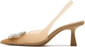 keleimusi Clear Slingback Heeled Shoes for Women Crystal Rhinestone Pointed Toe Wedding Kitten Heels Sandals