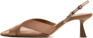 keleimusi Mesh Slingback Brown Pumps Kitten Heel Sandals Pointed Toe Dress Evening Party Wedding Heels Shoes