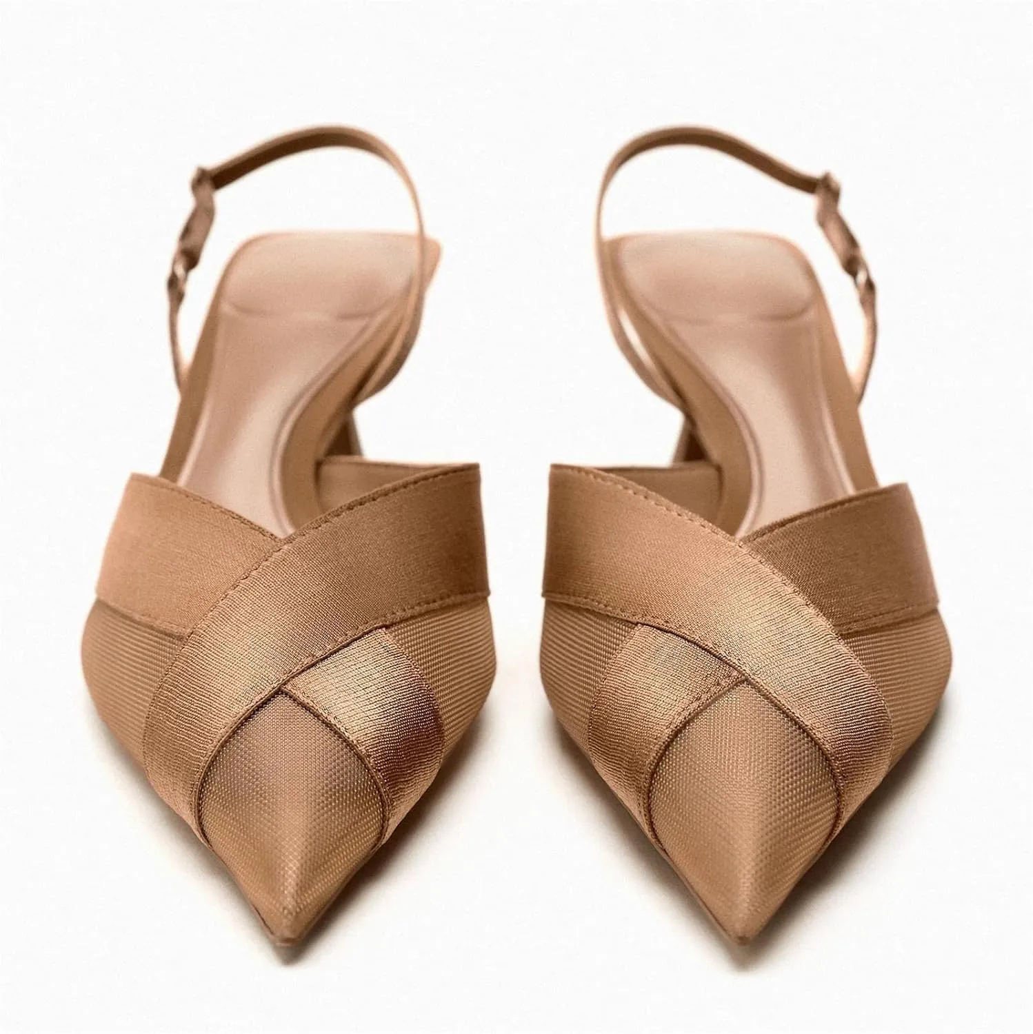 keleimusi Mesh Slingback Brown Pumps Kitten Heel Sandals Pointed Toe Dress Evening Party Wedding Heels Shoes