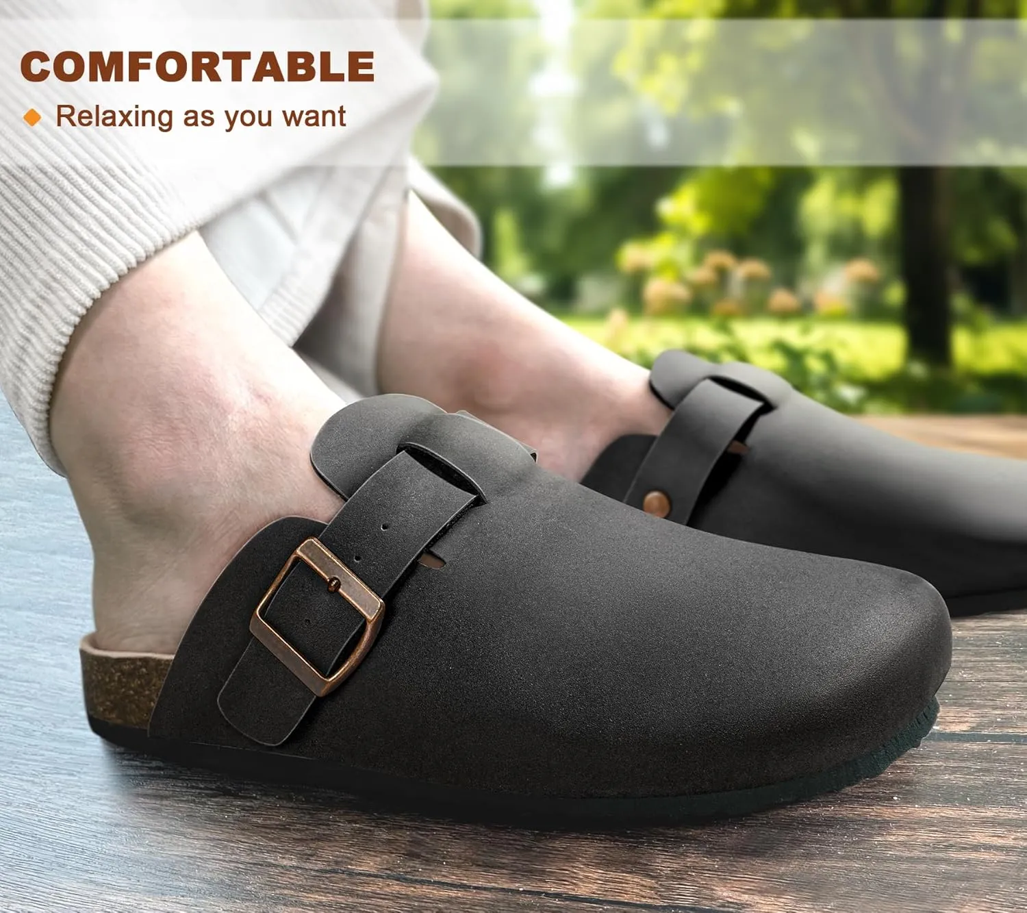 KEMISANT Women Clogs Comfortable Mules Clogs Sandals Slippers Men Women-Suede Upper Cushioned Cork-Footbed