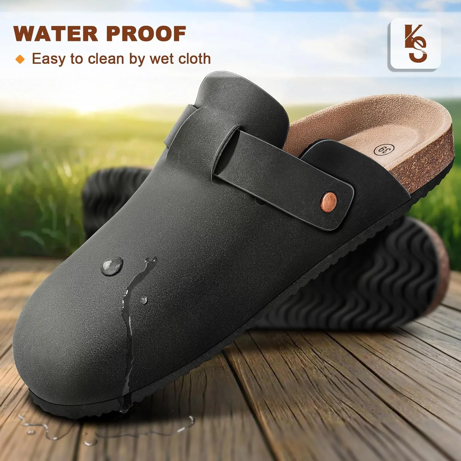 KEMISANT Women Clogs Comfortable Mules Clogs Sandals Slippers Men Women-Suede Upper Cushioned Cork-Footbed
