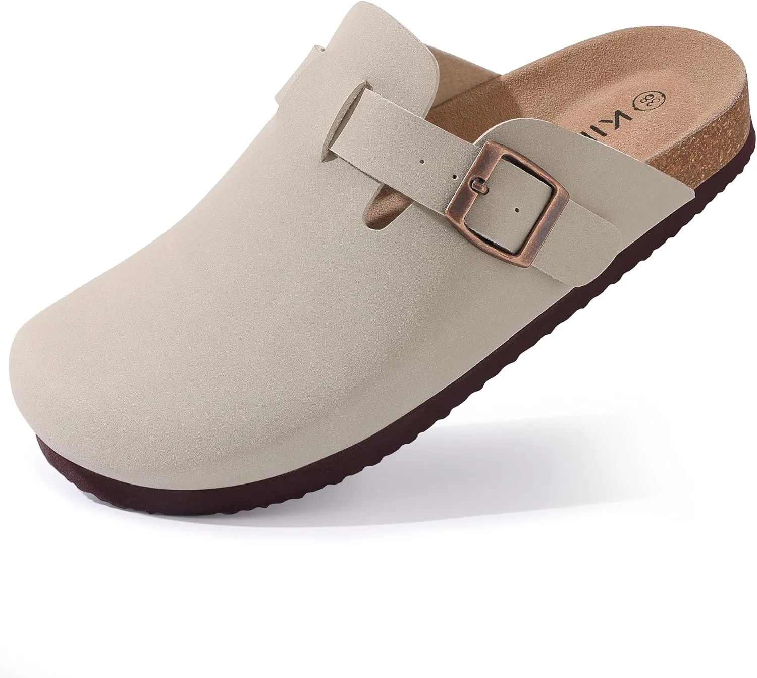 KIDMI Women's Cork Footbed Clogs Leather Mules Comfort Potato Shoes with Arch Support, Light Stone, Size 10