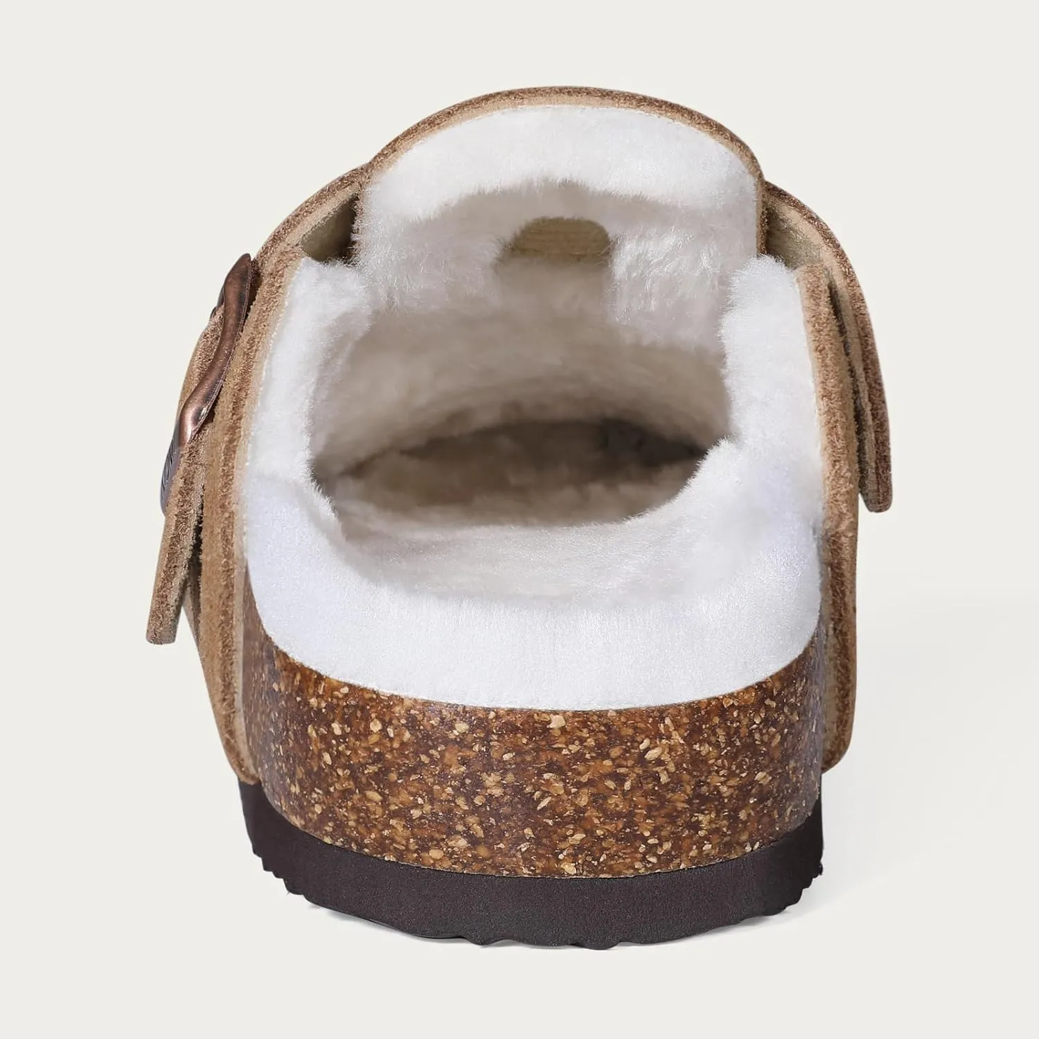 KIDMI Women's Fur Lined Suede Clogs Fuzzy Cork Footbed Mules Slip On Winter Potato Shoes
