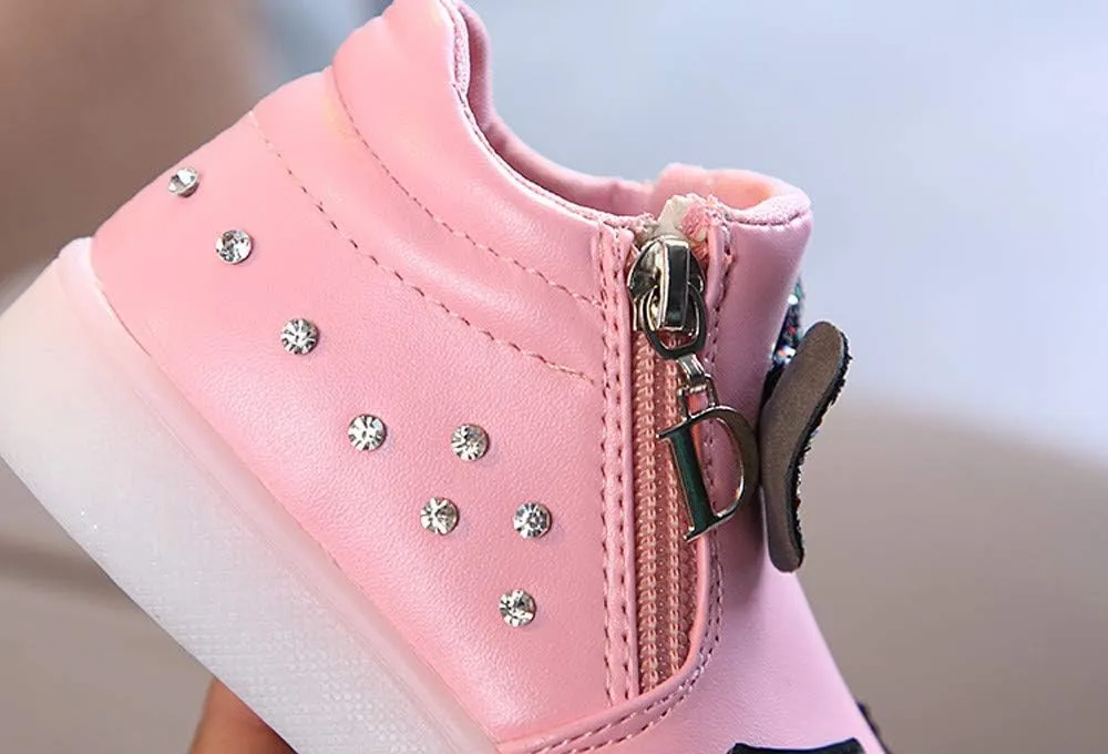 Kids Casual Sports Athletic Shoes Baby Girls Novelty LED Light Up Anti-Skid High Top Cute Sneakers