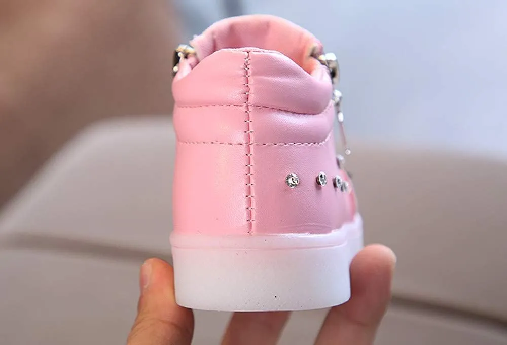 Kids Casual Sports Athletic Shoes Baby Girls Novelty LED Light Up Anti-Skid High Top Cute Sneakers
