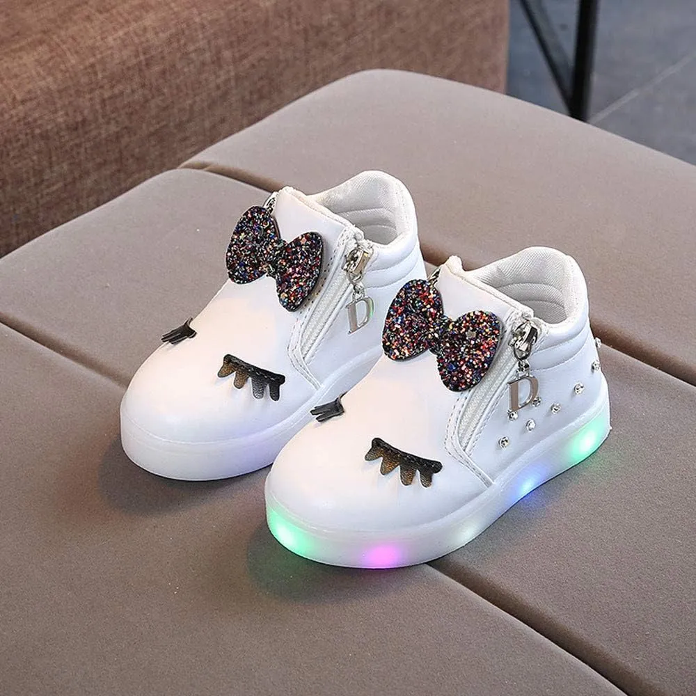 Kids Casual Sports Athletic Shoes Baby Girls Novelty LED Light Up Anti-Skid High Top Cute Sneakers