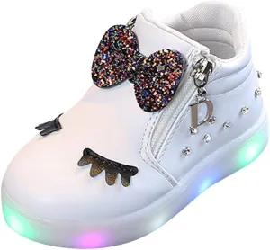 Kids Casual Sports Athletic Shoes Baby Girls Novelty LED Light Up Anti-Skid High Top Cute Sneakers