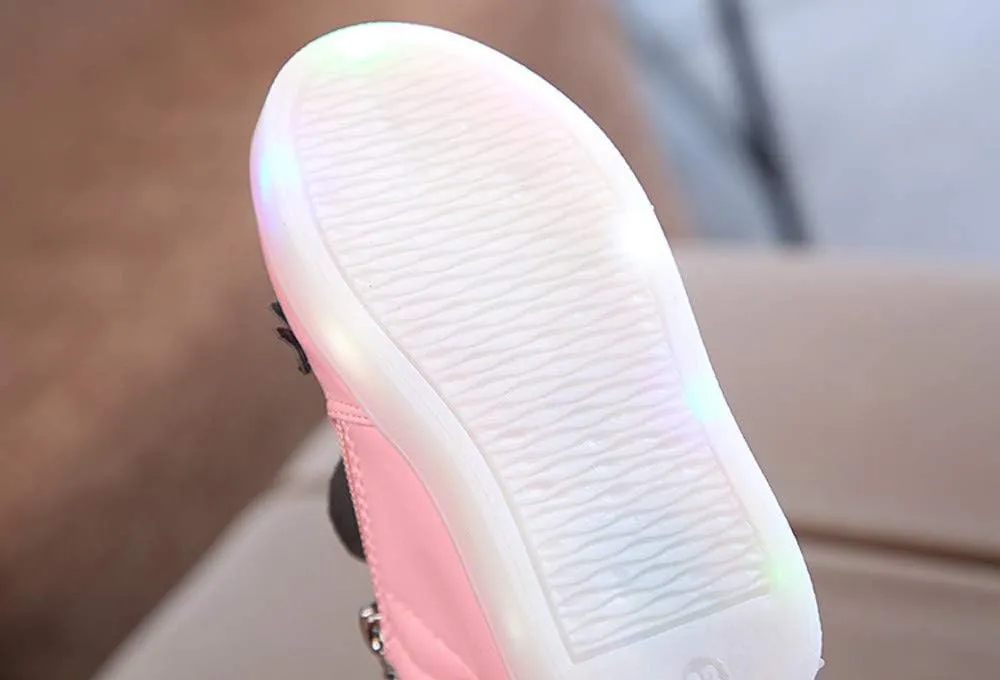 Kids Casual Sports Athletic Shoes Baby Girls Novelty LED Light Up Anti-Skid High Top Cute Sneakers