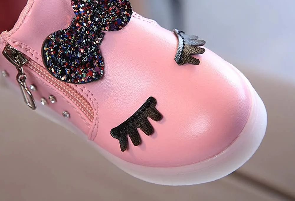 Kids Casual Sports Athletic Shoes Baby Girls Novelty LED Light Up Anti-Skid High Top Cute Sneakers