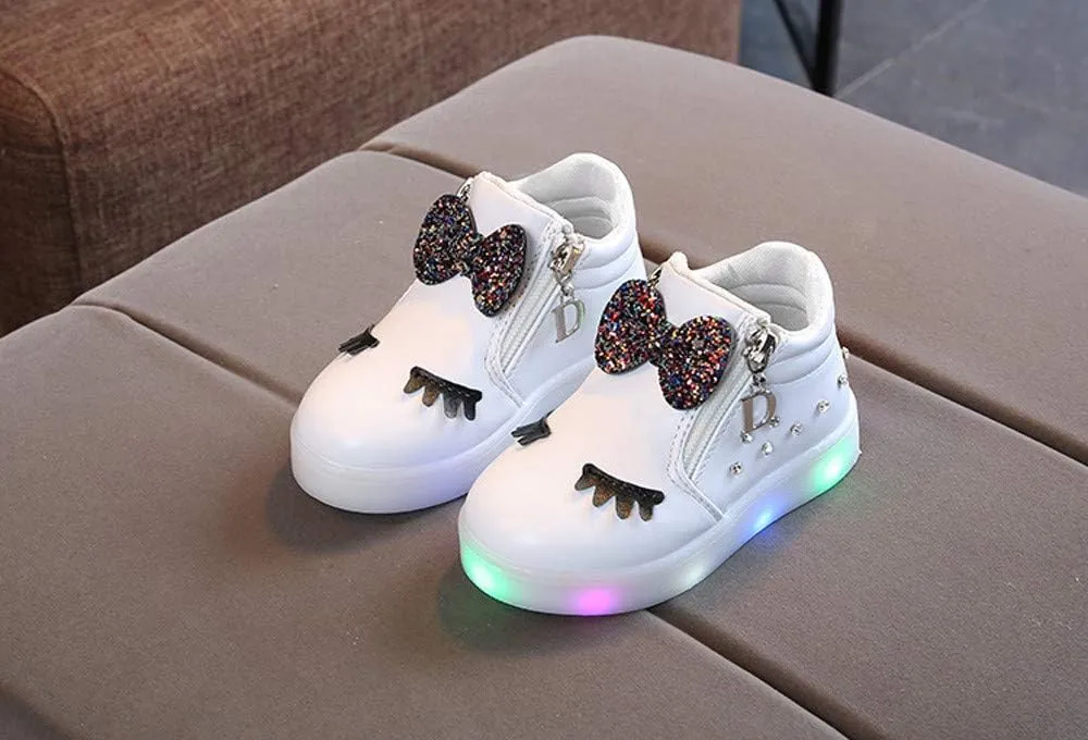 Kids Casual Sports Athletic Shoes Baby Girls Novelty LED Light Up Anti-Skid High Top Cute Sneakers