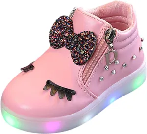 Kids Casual Sports Athletic Shoes Baby Girls Novelty LED Light Up Anti-Skid High Top Cute Sneakers