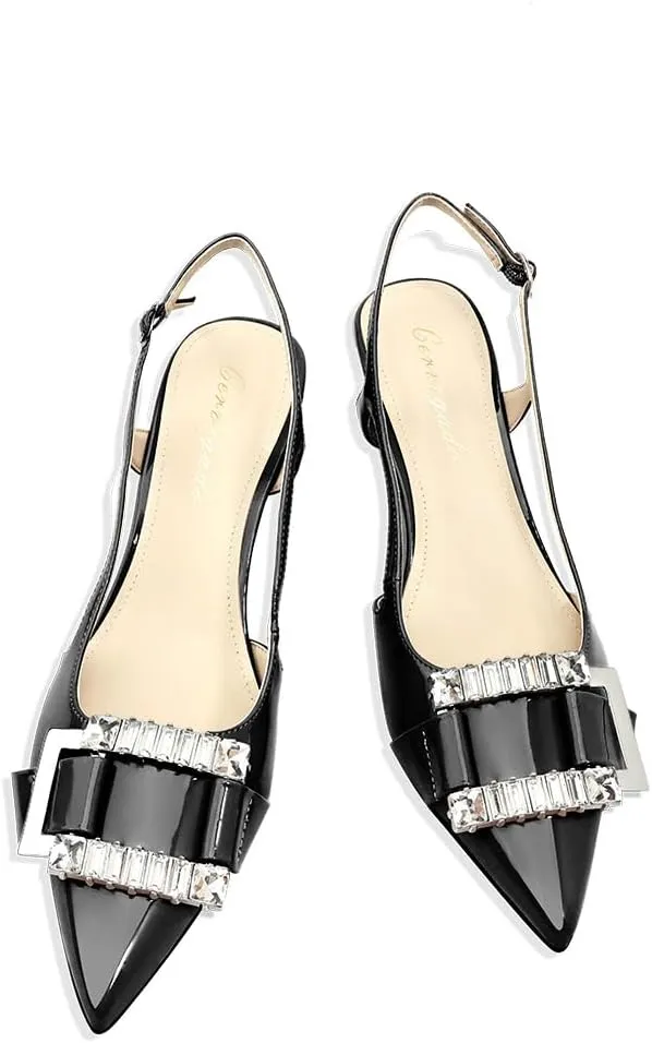 Kitten Heels for Women Slingback Heels Closed Pointed Toe Dressy Pumps Shoe for Women Slip On Adjustable Strap Wedding Party Dress Sandals Shoes