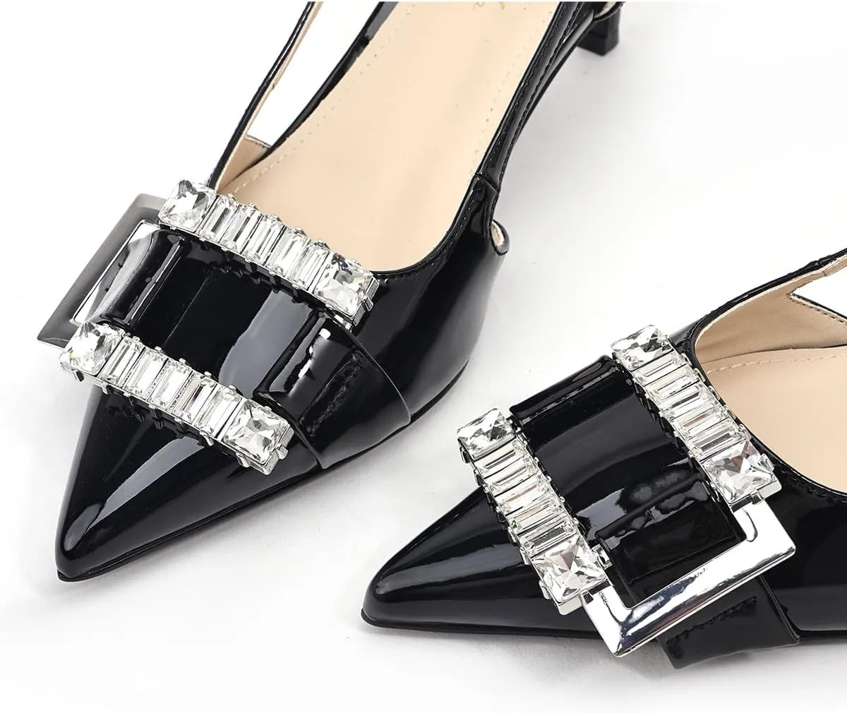 Kitten Heels for Women Slingback Heels Closed Pointed Toe Dressy Pumps Shoe for Women Slip On Adjustable Strap Wedding Party Dress Sandals Shoes