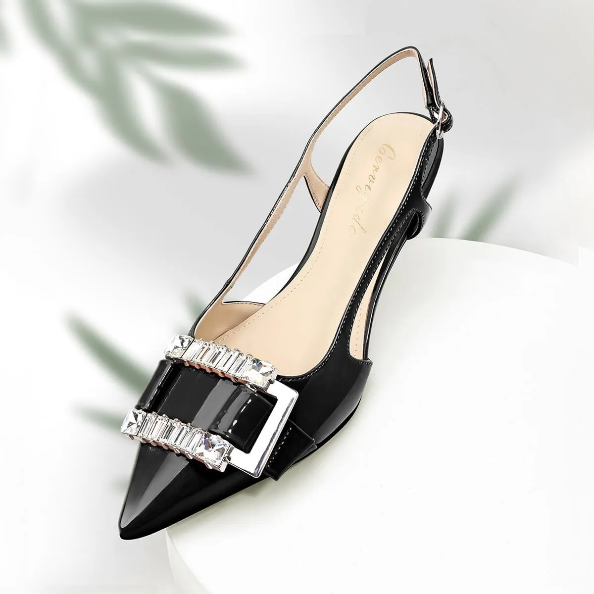 Kitten Heels for Women Slingback Heels Closed Pointed Toe Dressy Pumps Shoe for Women Slip On Adjustable Strap Wedding Party Dress Sandals Shoes