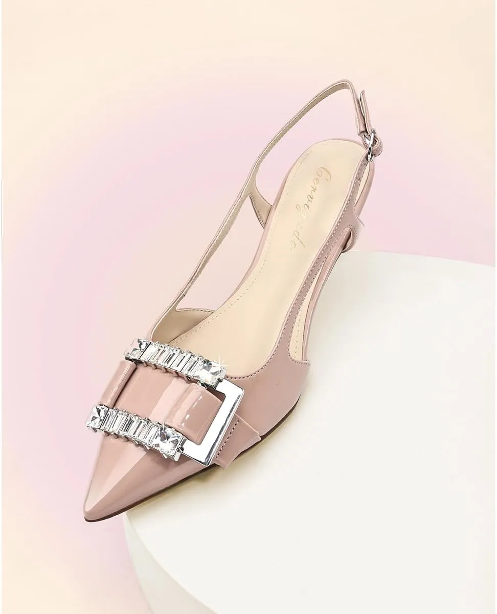 Kitten Heels for Women Slingback Heels Closed Pointed Toe Dressy Pumps Shoe for Women Slip On Adjustable Strap Wedding Party Dress Sandals Shoes