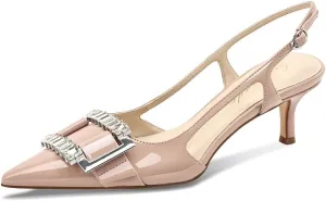 Kitten Heels for Women Slingback Heels Closed Pointed Toe Dressy Pumps Shoe for Women Slip On Adjustable Strap Wedding Party Dress Sandals Shoes