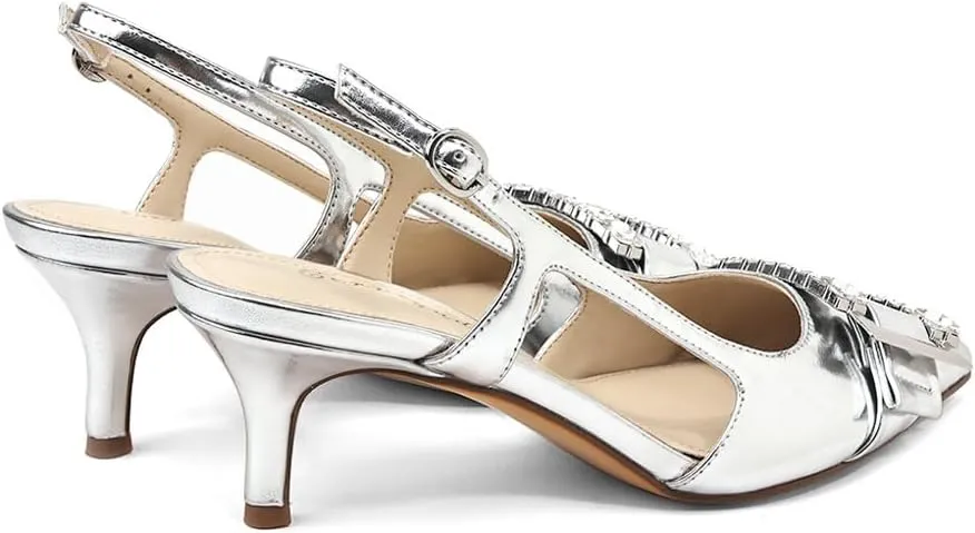Kitten Heels for Women Slingback Heels Closed Pointed Toe Dressy Pumps Shoe for Women Slip On Adjustable Strap Wedding Party Dress Sandals Shoes