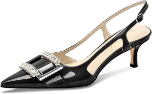 Kitten Heels for Women Slingback Heels Closed Pointed Toe Dressy Pumps Shoe for Women Slip On Adjustable Strap Wedding Party Dress Sandals Shoes