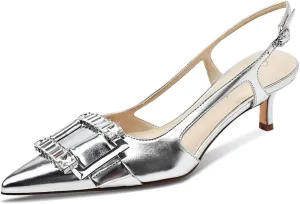 Kitten Heels for Women Slingback Heels Closed Pointed Toe Dressy Pumps Shoe for Women Slip On Adjustable Strap Wedding Party Dress Sandals Shoes