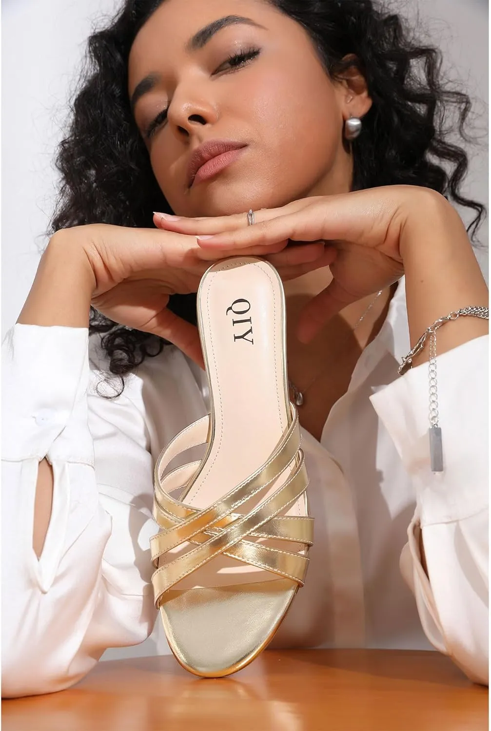 Kitten Heels for Women Strappy Low Heels Open Rounded Toe Mules Slip on Slide Sandals Comfort Dress Shoes