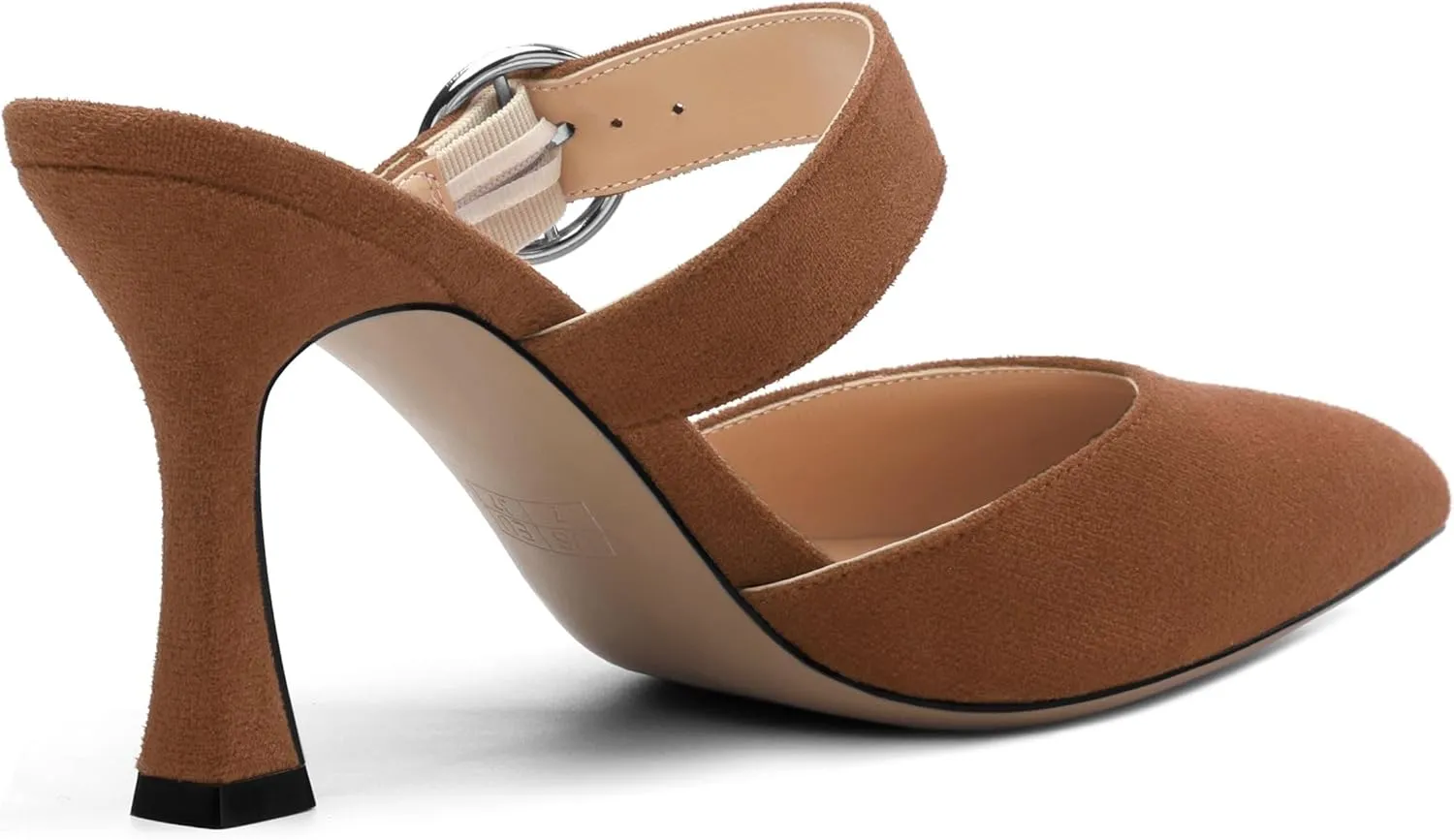 Kitten Heels Mules for Women - Pointed Toe Single-Strap with Round Buckle Slip-on Sandals Womens Party Wedding Pumps Stiletto