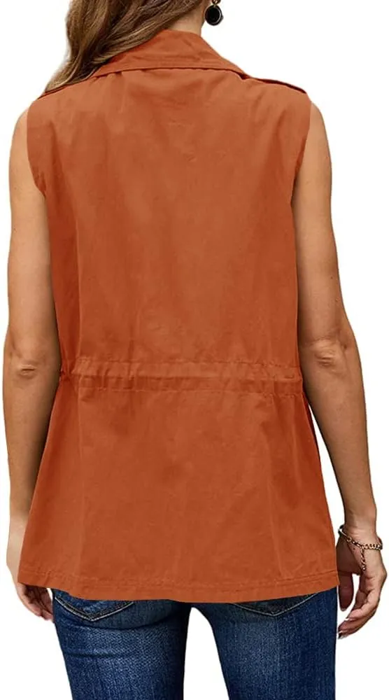 Koodred Women's Casual Military Utility Vest Lightweight Sleeveless Drawstring Jackets with Pockets