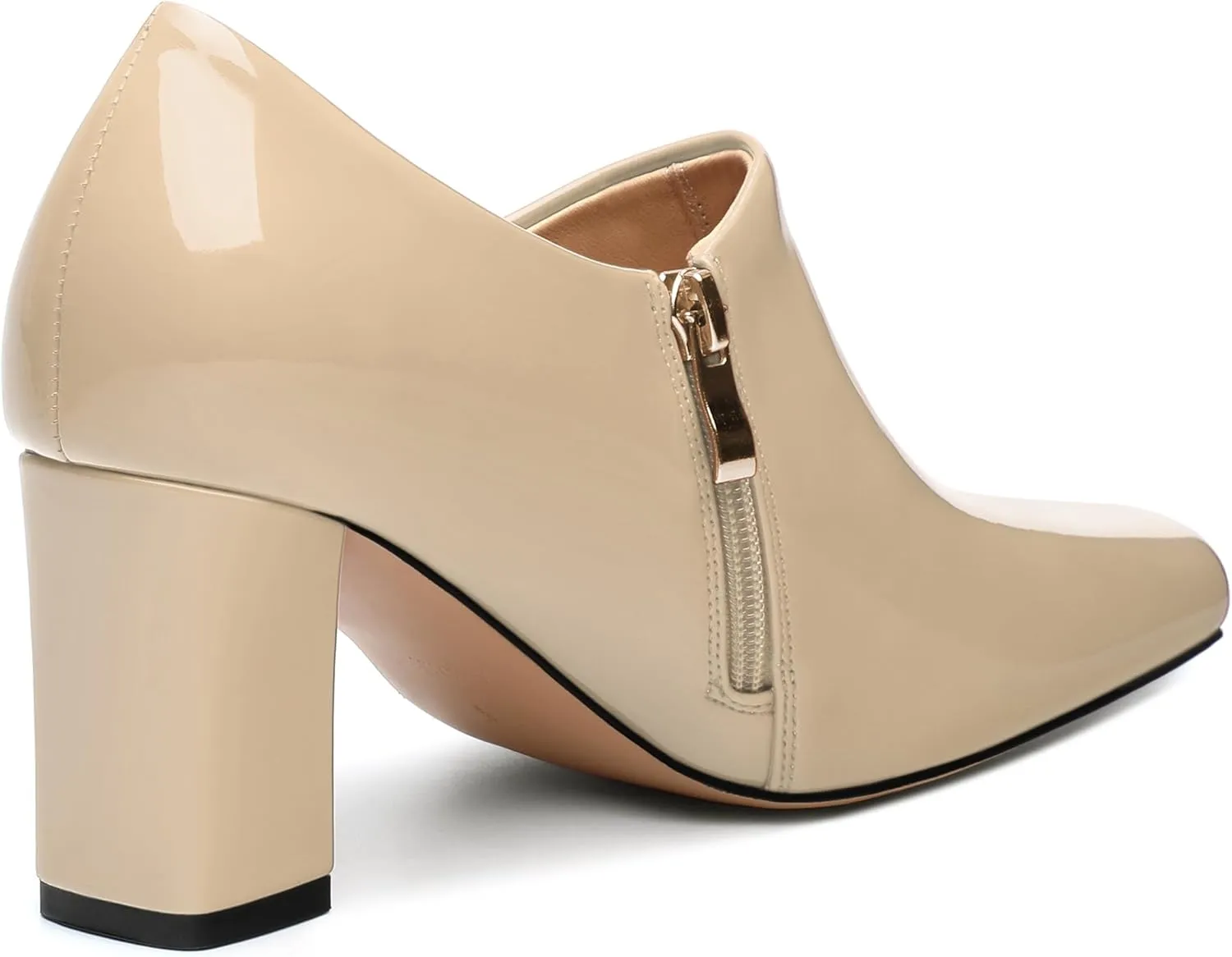 KUOARN Chunky Heels for Women Block High Heel Patent Square Toe 3 Inch Pumps Shoes Side Zipper Casual Fashion Work Party Mules