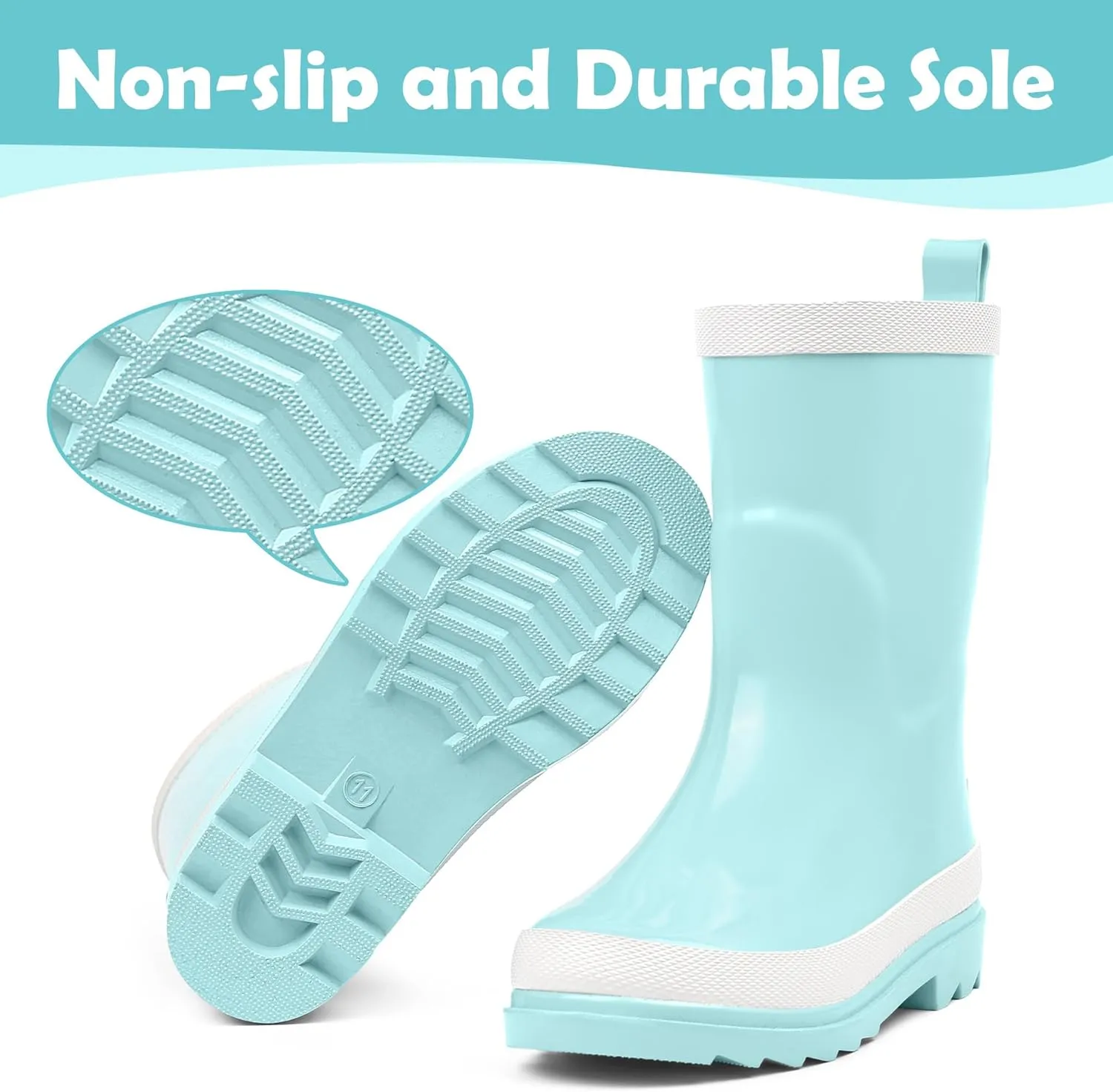 landchief Kids Rain Boots Premium Collection, Waterproof Natural Rubber Boots for Toddlers and Kids