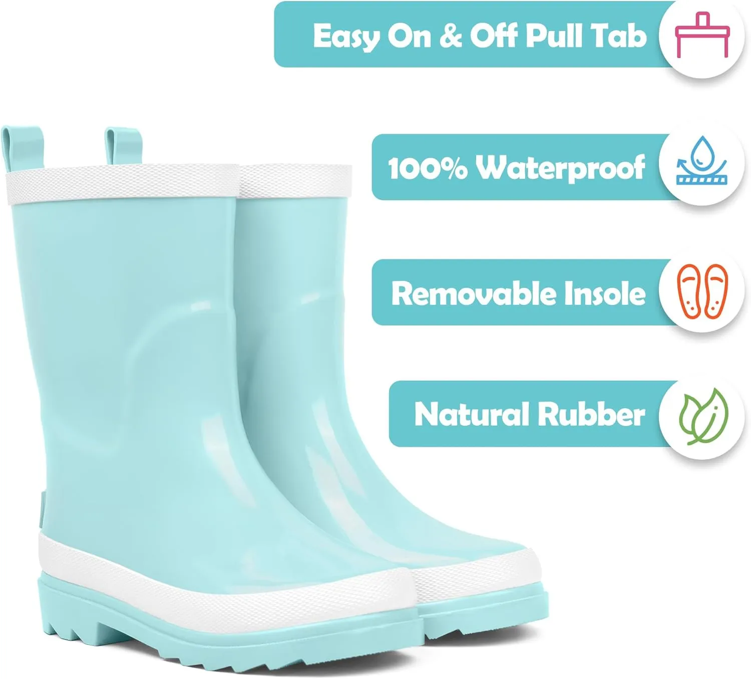 landchief Kids Rain Boots Premium Collection, Waterproof Natural Rubber Boots for Toddlers and Kids