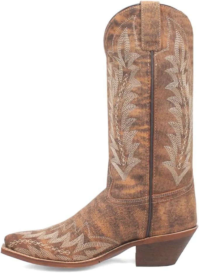 Laredo Womens Emmylee Embroidered Snip Toe Casual Boots Mid Calf Low Heel 1-2" - Brown