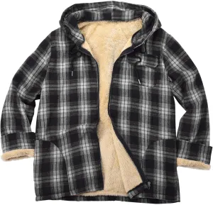 LCMTWX Winter Coat Men Plaid Fleece Pullover Sweatshirt Jacket Button Collar Warm Sweater Coat Casual Long Sleeve with Hood