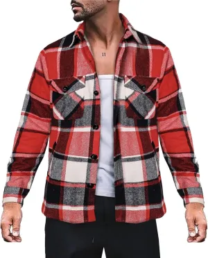 LCMTWX Winter Coat Men Plaid Fleece Pullover Sweatshirt Jacket Button Collar Warm Sweater Coat Casual Long Sleeve with Hood