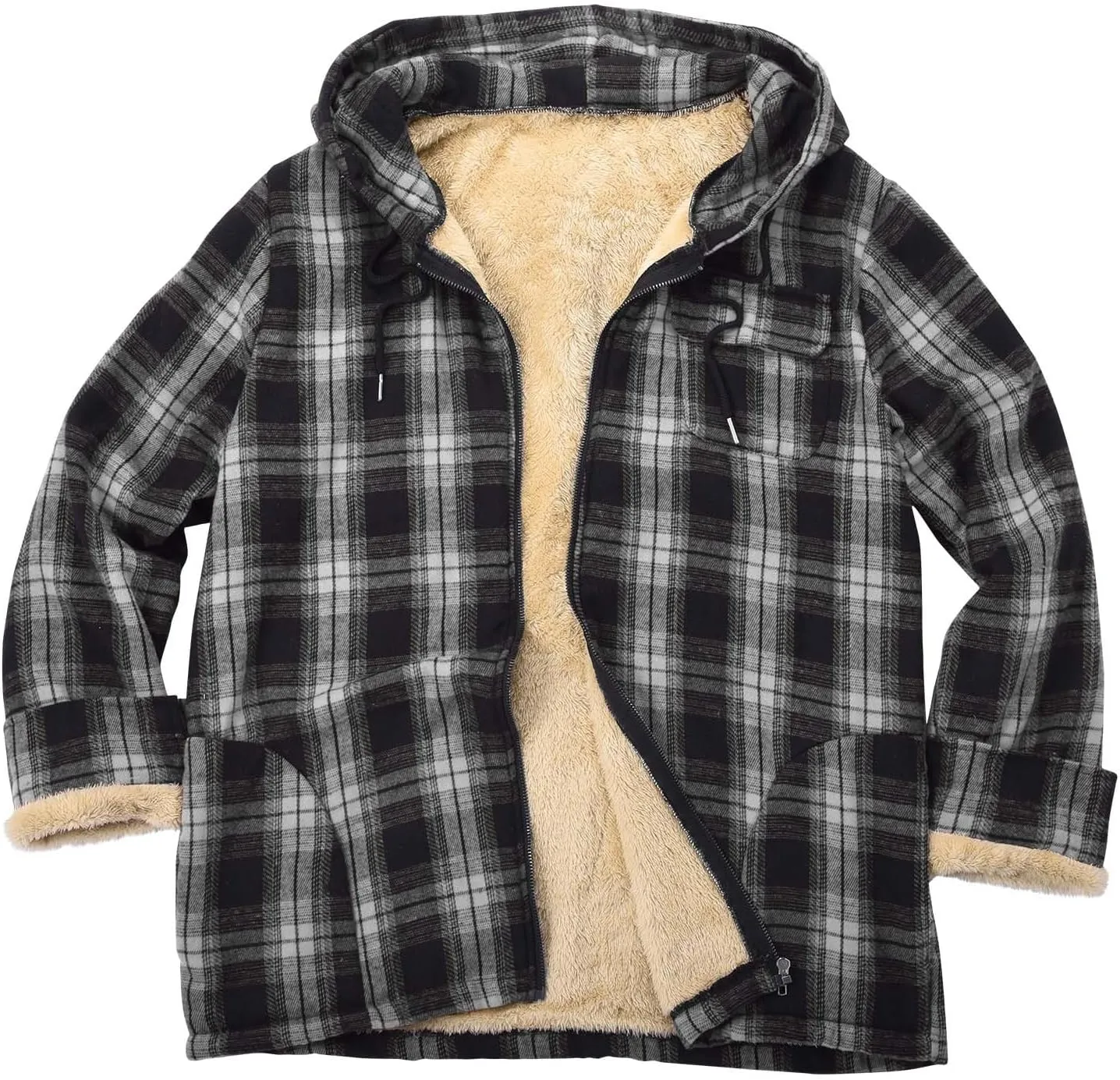 LCMTWX Winter Coat Men Plaid Fleece Pullover Sweatshirt Jacket Button Collar Warm Sweater Coat Casual Long Sleeve with Hood