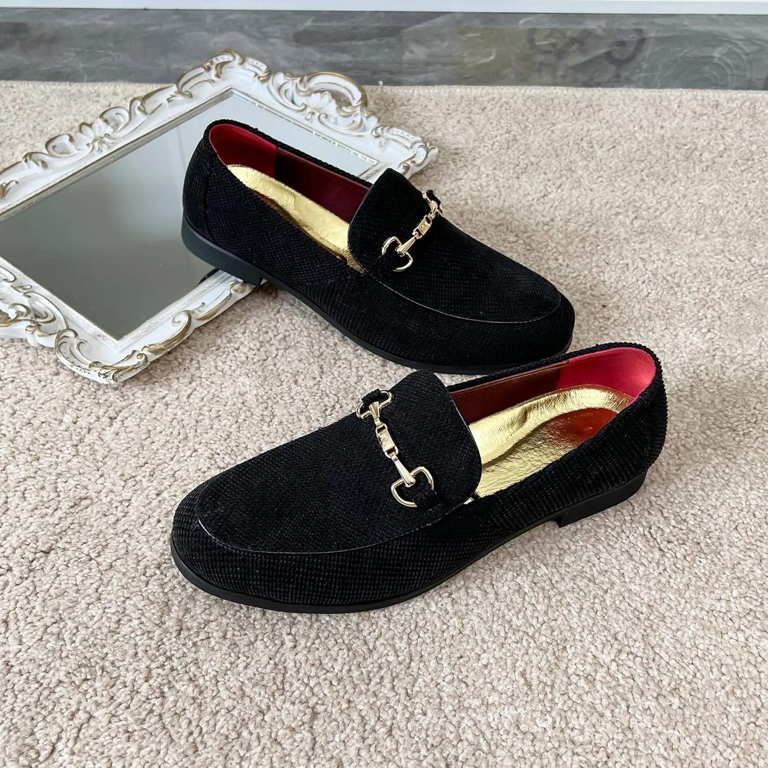 LCQL Men's Luxury Velvet Penny Loafer Shoes Noble Slip-on Casual Suede Loafers Smoking Slippers Plus Size 7-13