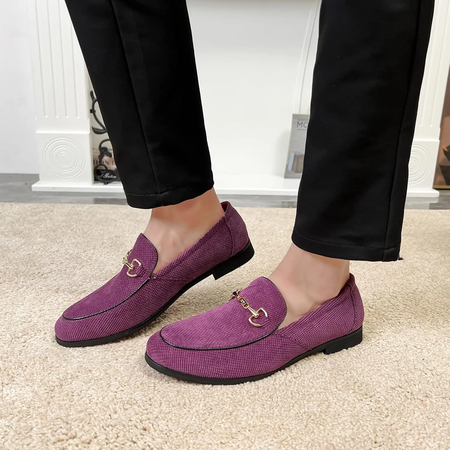LCQL Men's Luxury Velvet Penny Loafer Shoes Noble Slip-on Casual Suede Loafers Smoking Slippers Plus Size 7-13