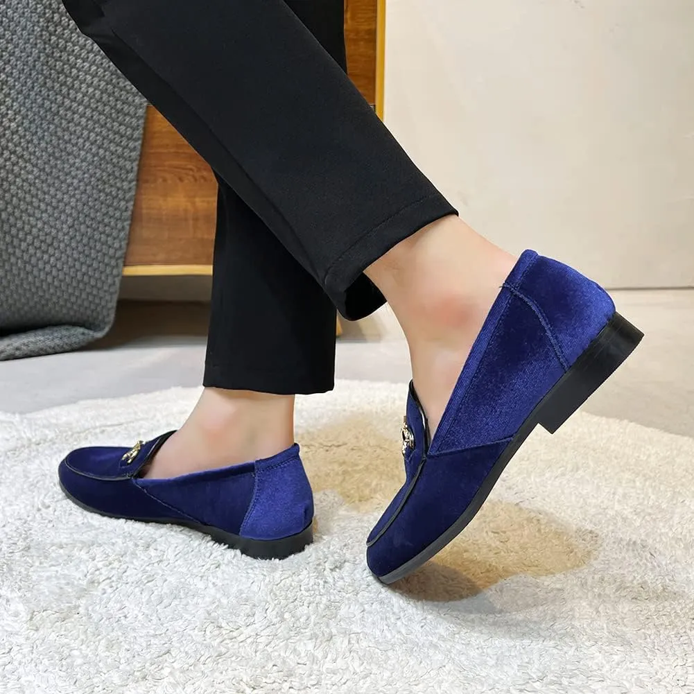 LCQL Men's Luxury Velvet Penny Loafer Shoes Noble Slip-on Suede Loafers Smoking Slippers Plus Size 7-13