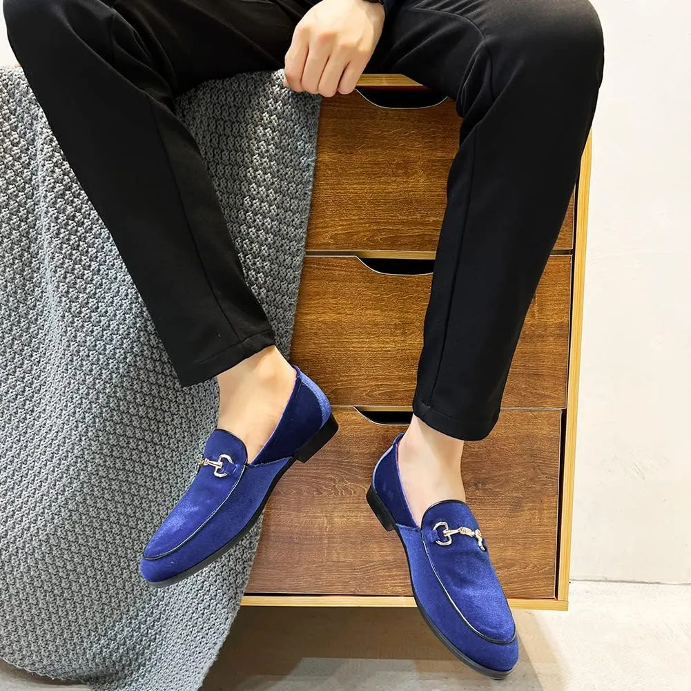 LCQL Men's Luxury Velvet Penny Loafer Shoes Noble Slip-on Suede Loafers Smoking Slippers Plus Size 7-13