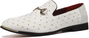 LCQL Men's Noble Suede Loafers Shoes Slip-on Dress Shoes with Gold Rivet Party Dancing Shoes Plus Size 7-12.5