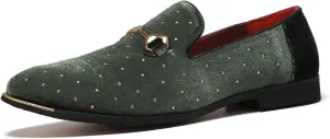 LCQL Men's Noble Suede Loafers Shoes Slip-on Dress Shoes with Gold Rivet Party Dancing Shoes Plus Size 7-12.5
