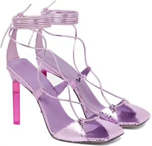 Leather Lace-Up High Heel Sandals, Across Strap Stiletto Heels, Closed Square Toe Wedding Party Dress Shoes