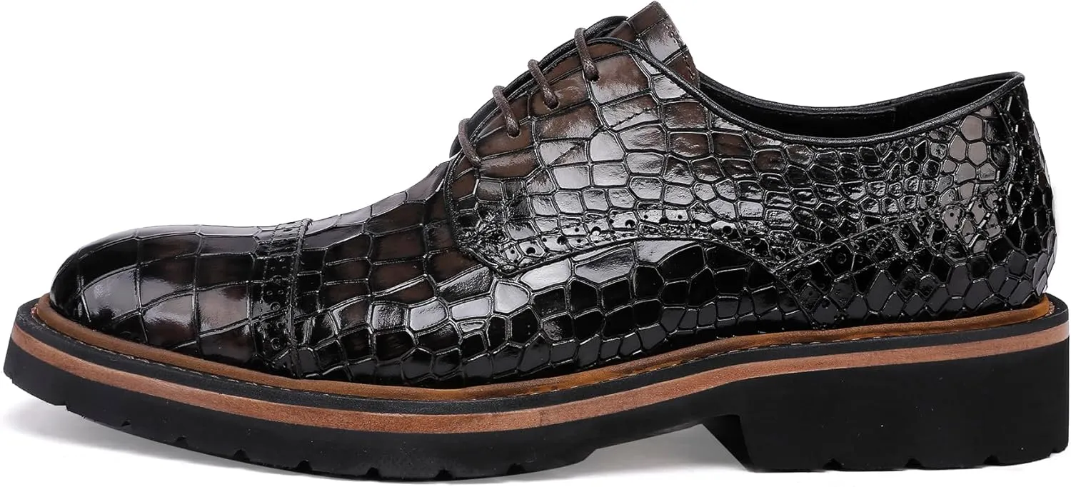 Leather Shoes for Men,Crocodile Pattern Loafers Dress Business Shoes for Men