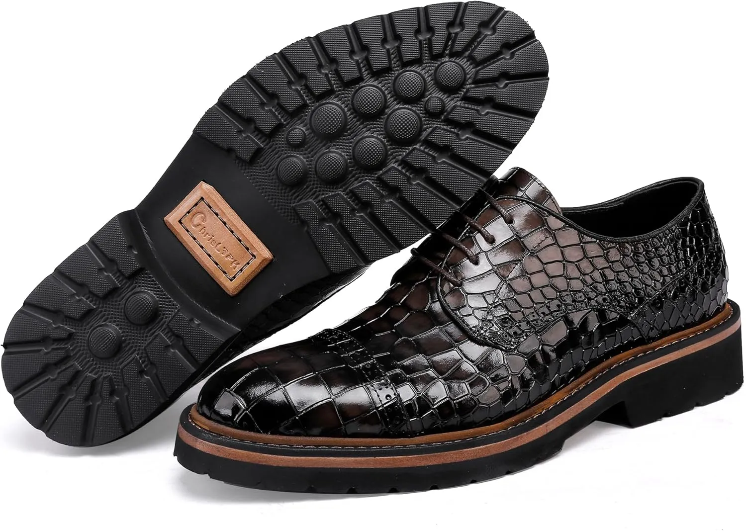 Leather Shoes for Men,Crocodile Pattern Loafers Dress Business Shoes for Men