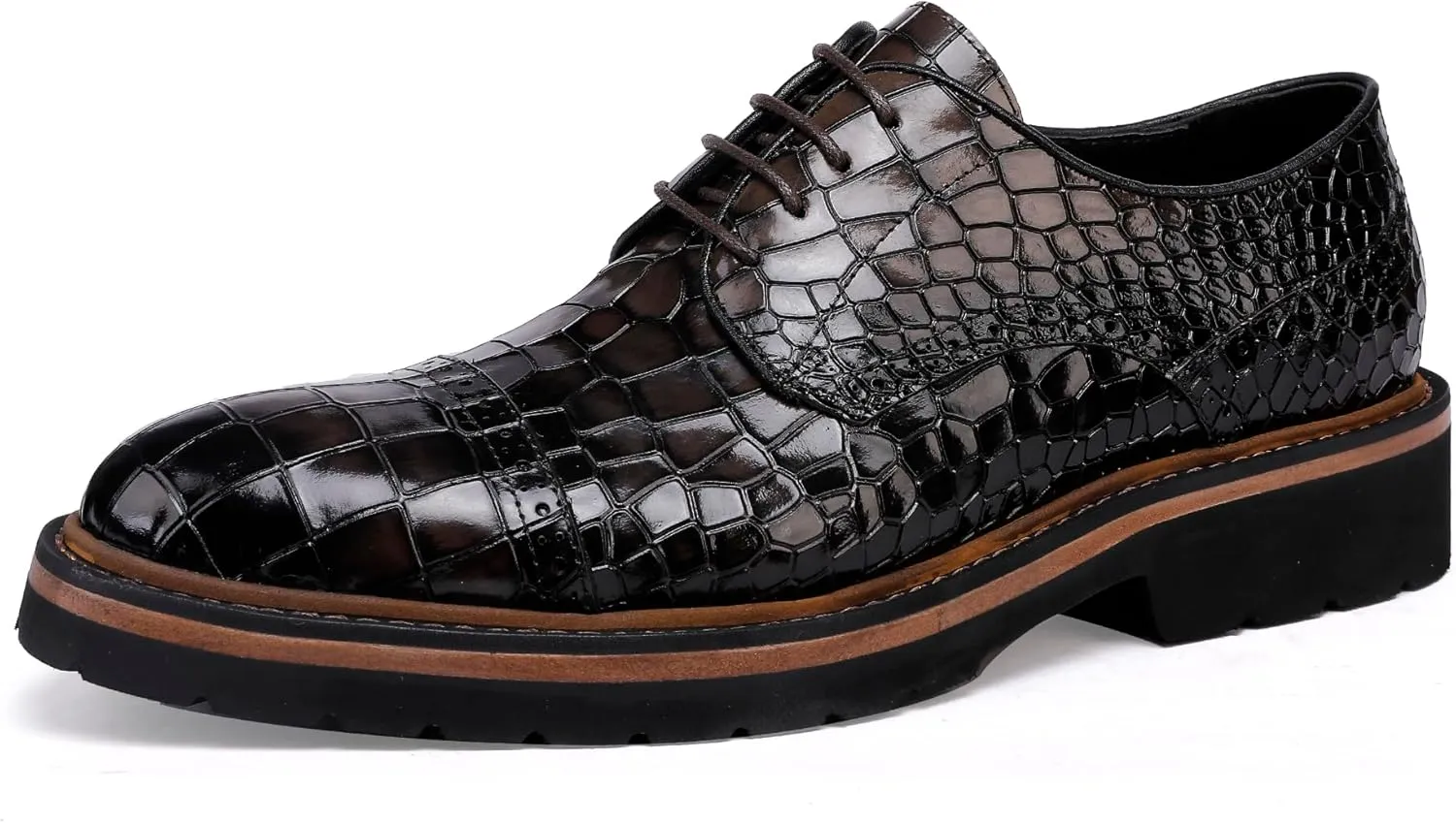 Leather Shoes for Men,Crocodile Pattern Loafers Dress Business Shoes for Men