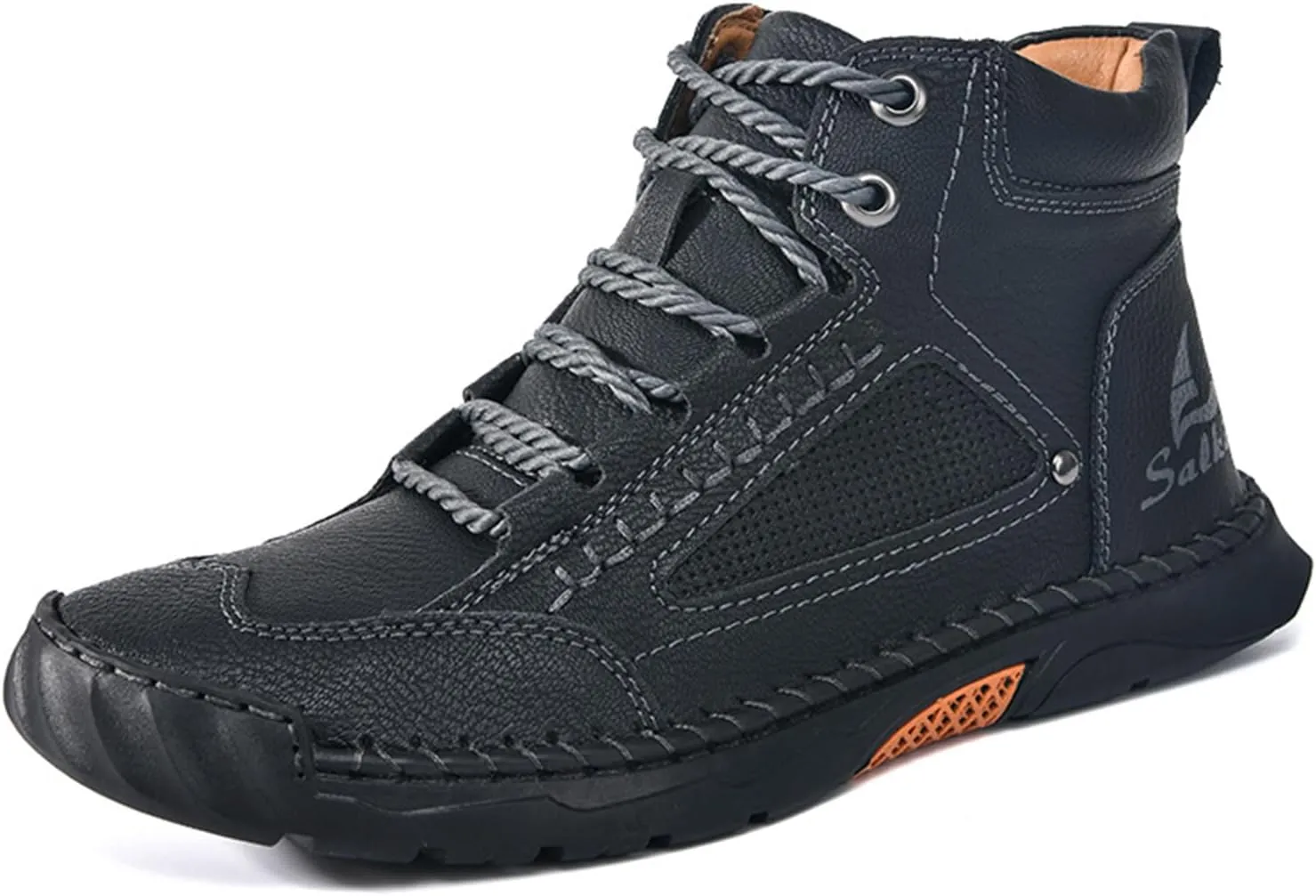 LELEBEAR Sawbehind Mens Boots Waterproof Leather Shoes, Comfortable Handmade Outdoor Boots with Arch Support and Non-Slip Rubber Sole