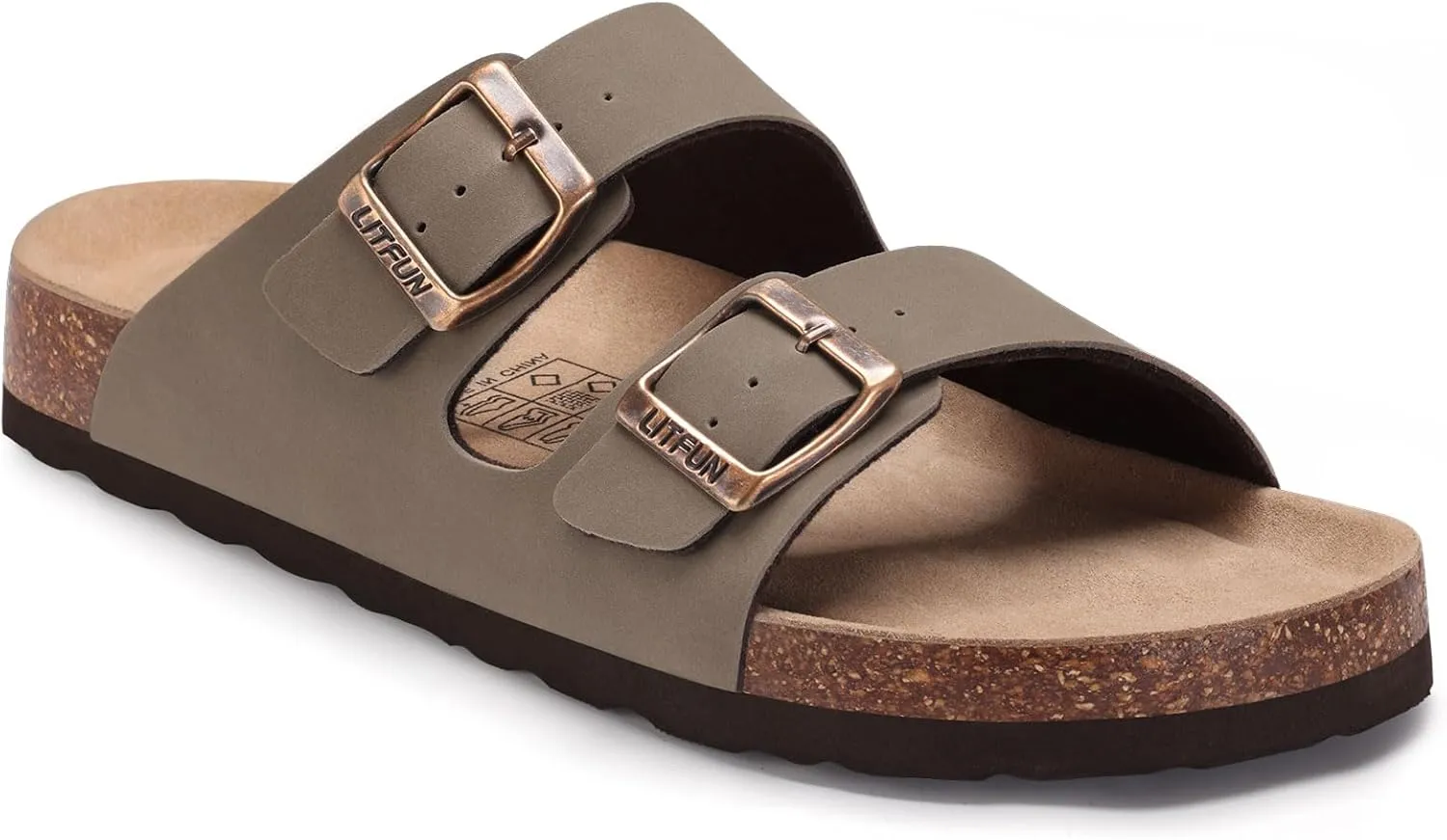 Litfun Women's Cork Footbed Sandal Summer Slip On Slide Sandals with Adjustable Buckle